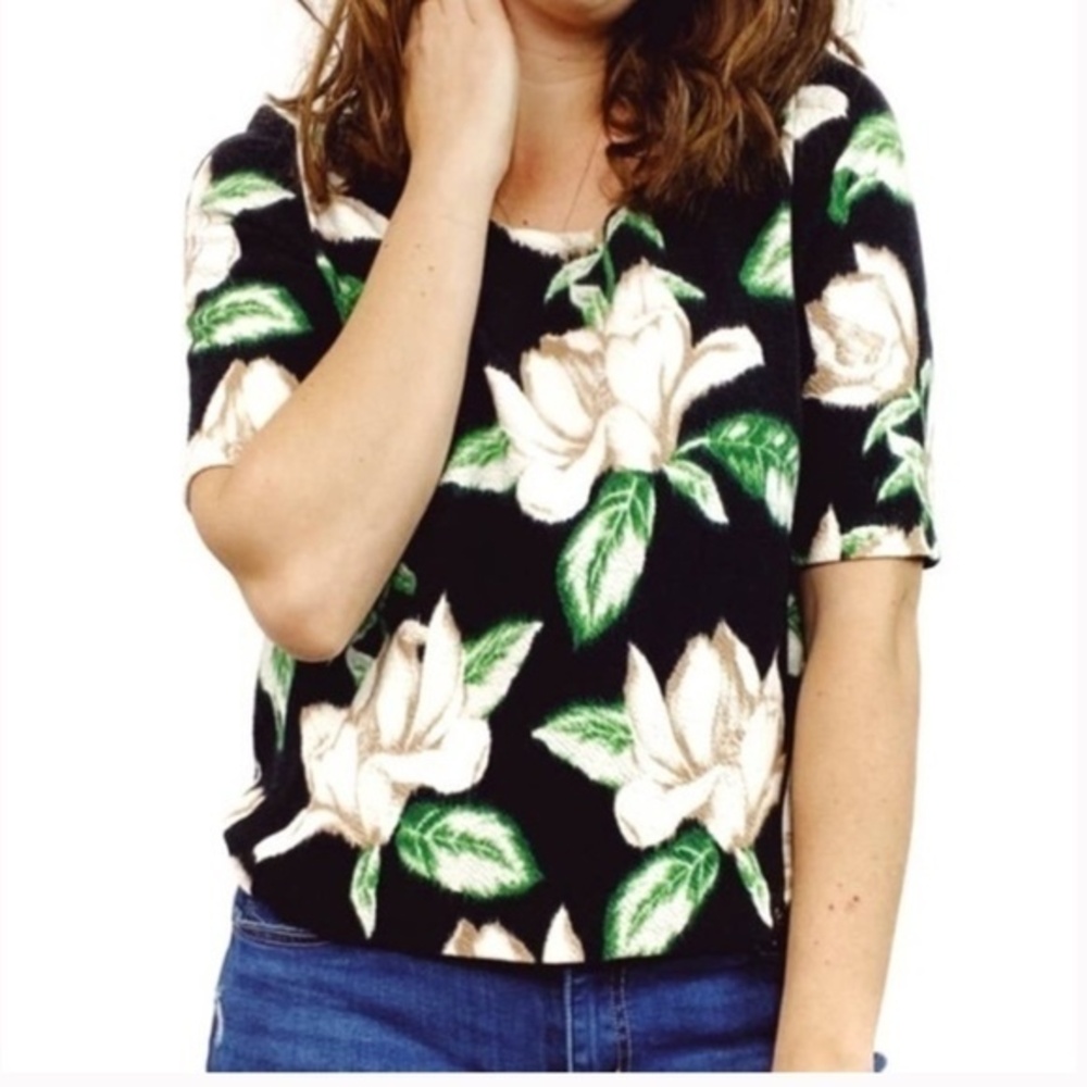 Anthropologie Postmark Kobus Magnolia Floral Zipper Top Size XS